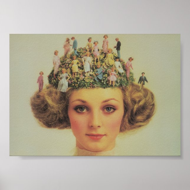 Retro Woman Surreal Hair With Tiny People Poster (Front)