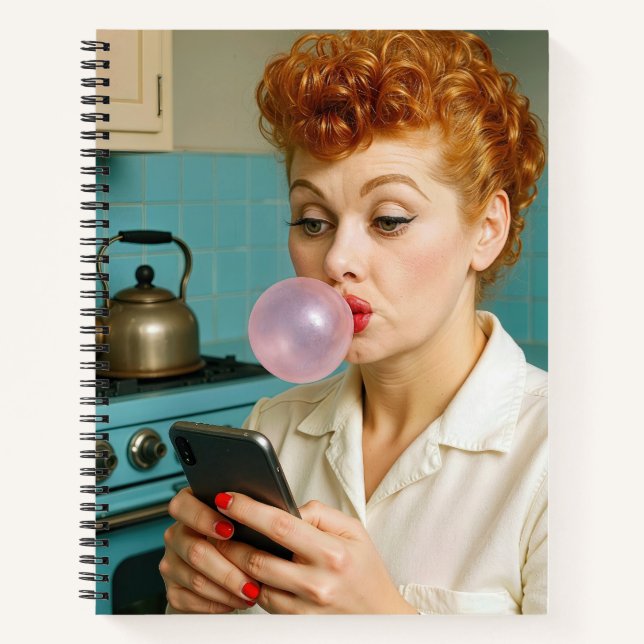 Retro Woman Texting On a Cell Phone Notebook (Front)
