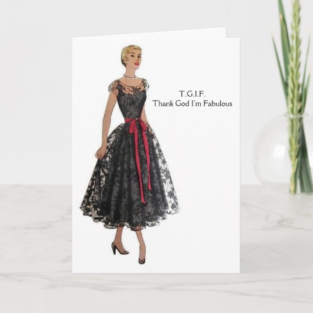 Retro Woman - TGIF - Thank God I'm Fabulous, Thank You Card (Front)
