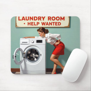 Retro Woman With a Laundry Help Wanted Sign Mouse Mat