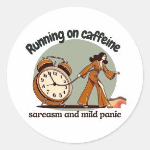 Retro Woman with Caffeine and Sarcasm Classic Round Sticker