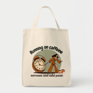 Retro Woman with Caffeine and Sarcasm Tote Bag