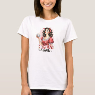 Retro woman with coffee monday again funny T-Shirt