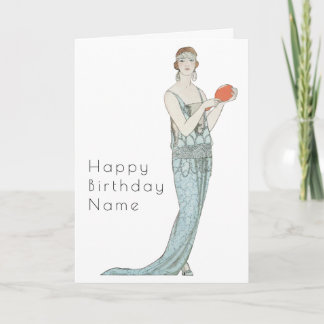 Retro Woman with Fan Art Deco Birthday Card