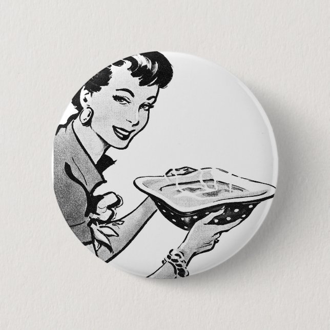 Retro Woman With Home Cooked Meal 6 Cm Round Badge (Front)
