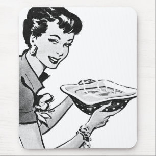 Retro Woman With Home Cooked Meal Mouse Mat