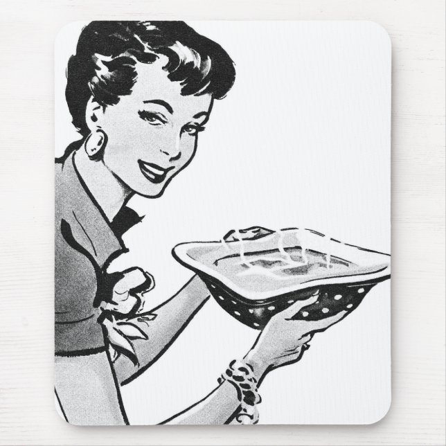Retro Woman With Home Cooked Meal Mouse Mat (Front)