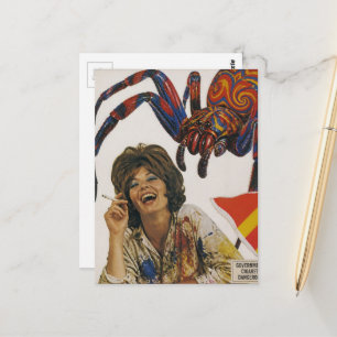Retro Woman With Spider Smoking Dangers Collage Postcard