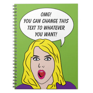 RETRO WOMAN with YOUR TEXT custom notebook