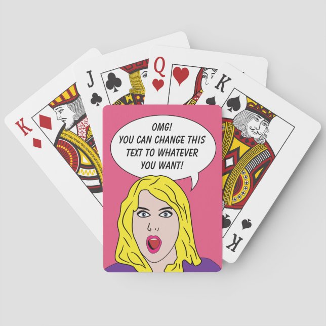 RETRO WOMAN with YOUR TEXT custom playing cards (Back)