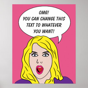 RETRO WOMAN with YOUR TEXT custom poster