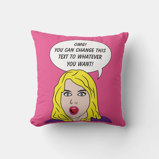 RETRO WOMAN with YOUR TEXT custom throw pillows (Front)