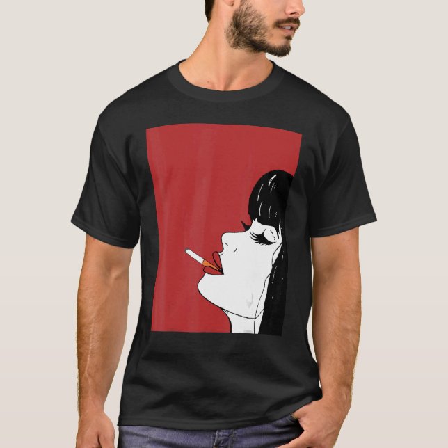 Retro Women Face Lady Girl Black Hair White Cool H T-Shirt (Front)
