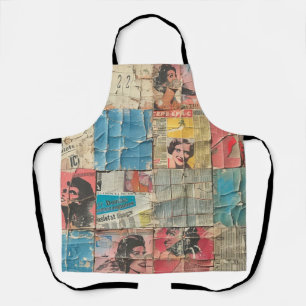 Retro Women Newspaper Vintage Mosaic Pattern Apron
