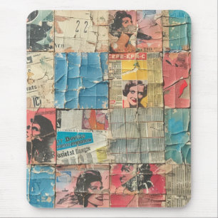 Retro Women Newspaper Vintage Mosaic Pattern Mouse Mat