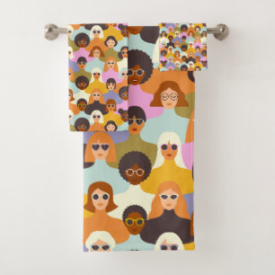 Retro Women of the World Pattern Bath Towel Set