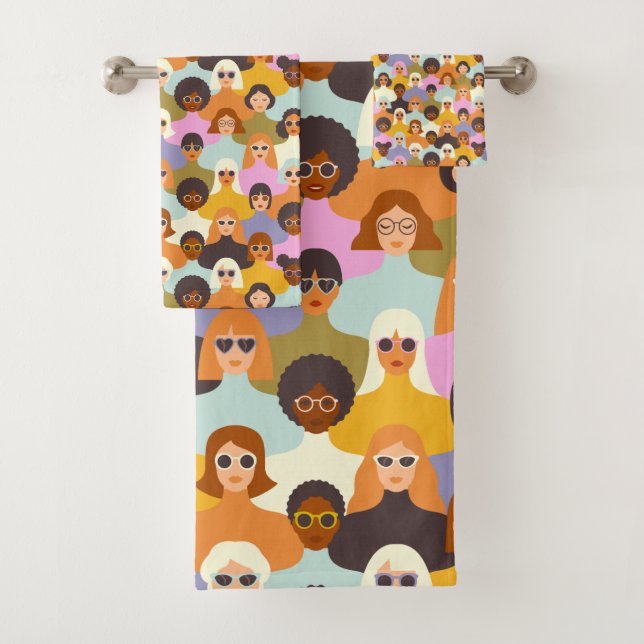 Retro Women of the World Pattern Bath Towel Set (Insitu)