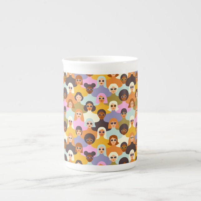 Retro Women of the World Pattern Bone China Mug (Front)