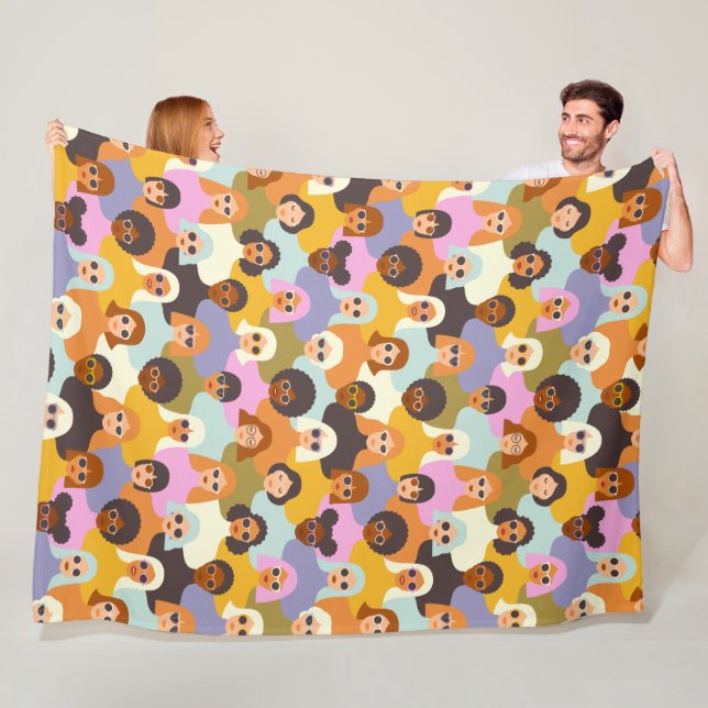 Retro Women of the World Pattern Fleece Blanket (In Situ)