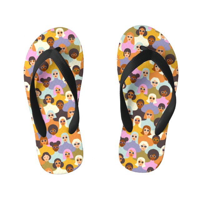 Retro Women of the World Pattern Kid's Flip Flops (Footbed)