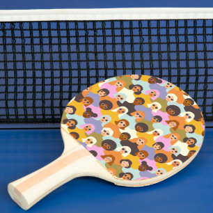 Retro Women of the World Pattern Ping Pong Paddle