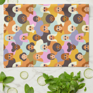 Retro Women of the World Pattern Tea Towel