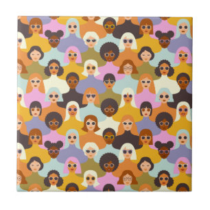 Retro Women of the World Pattern Tile