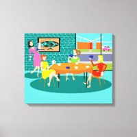Retro Women's Card Game Stretched Canvas Print