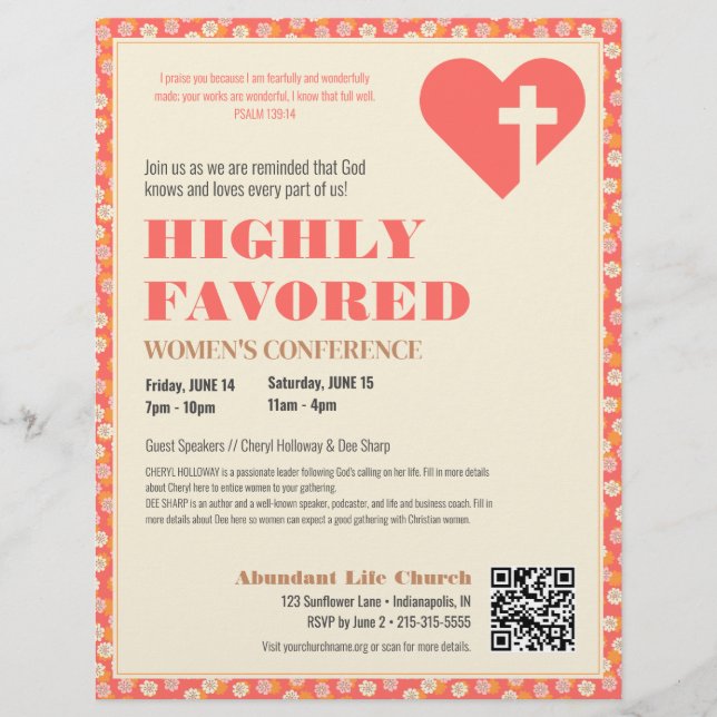 Retro Women's Christian Ministry Pink Floral Flyer (Front)