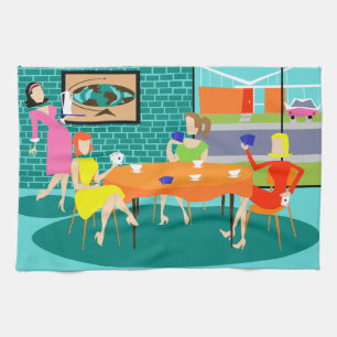 Retro Women's Weekly Card Game Kitchen Towel