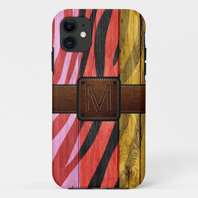 Retro Wood Brown Leather Look Case-Mate iPhone Case (Back)