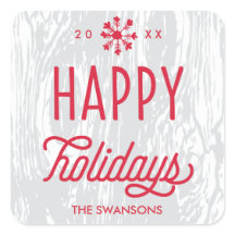 Retro Woodgrain Happy Holidays Gift Tag Sticker
