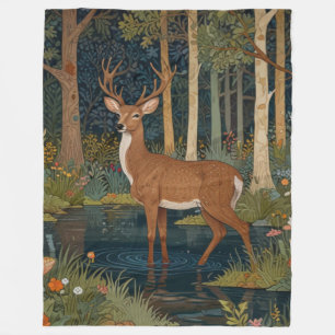 Retro woodland Deer  Fleece Blanket