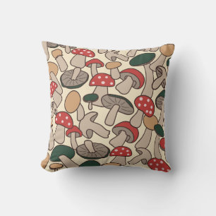 Retro Woodland Mushroom Foraging Cushion