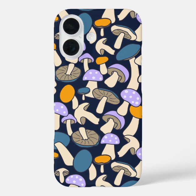 Retro Woodland Mushroom Pattern Midnight Forest Case-Mate iPhone Case (Back)