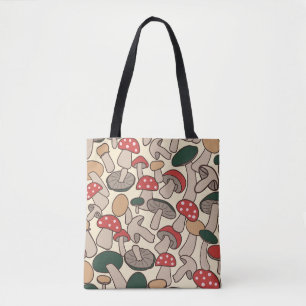 Retro Woodland Mushroom Pattern Tote Bag