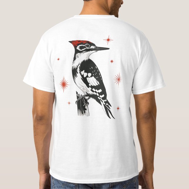 Retro Woodpecker – Mid-Century Ink Art T-Shirt (Back)