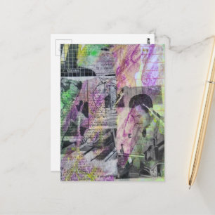 Retro Woodworking Men Mixed Media Collage Postcard