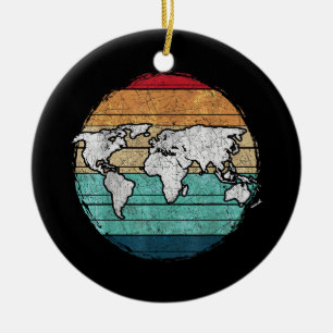 Retro World Map Ceramic Tree Decoration