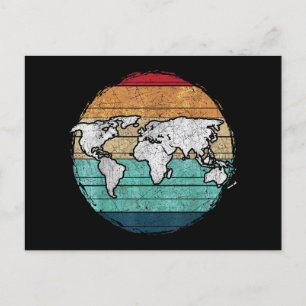 Retro World Map Holiday Postcard