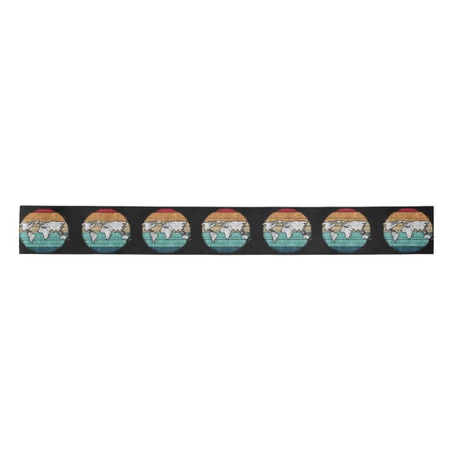 Retro World Map Satin Ribbon (Front)