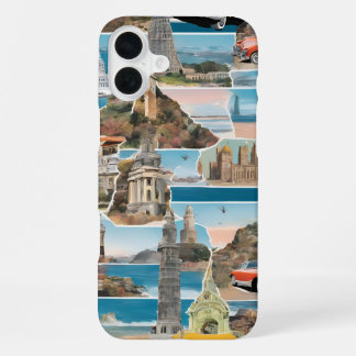 Retro World Tour Collage iPhone 16 Plus Case