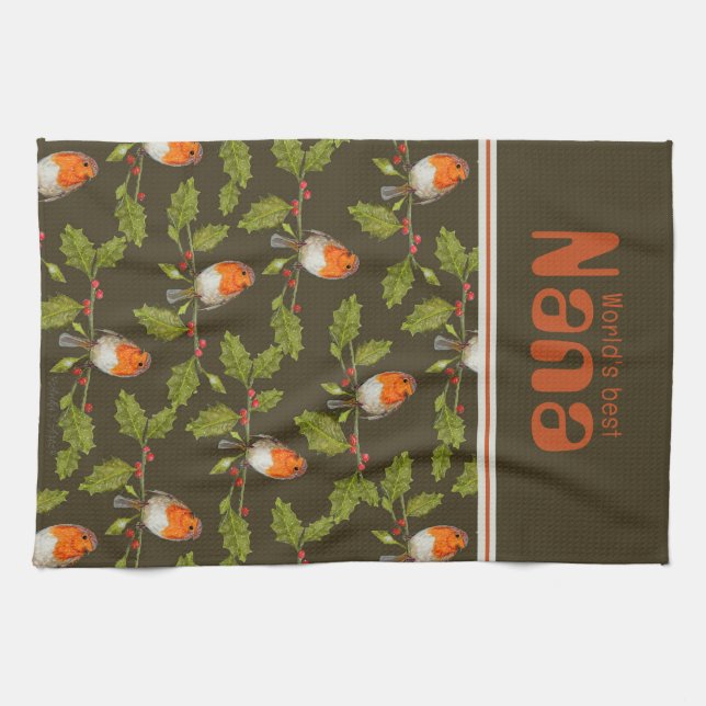 Retro World's Best Nana Custom Robin  Tea Towel (Horizontal)
