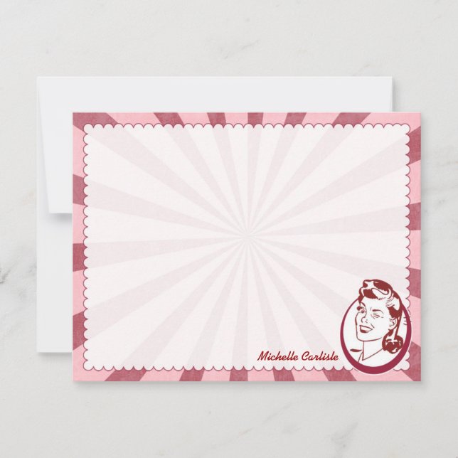 Retro Wow Gal Personalised Flat Note Cards (Front)