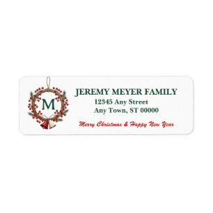 Retro Wreath and Bell Christmas Return Address