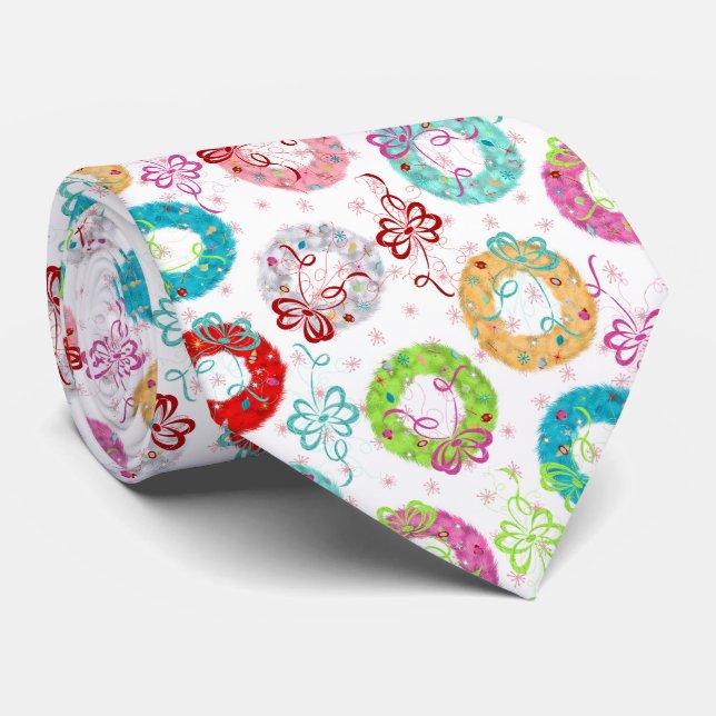 Retro Wreaths - Pink Starsburst - Christmas Tie (Rolled)