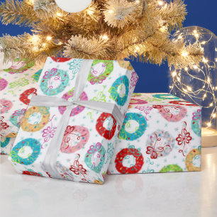 Retro Wreaths - Teal Starsburst - Christmas Wrapping Paper