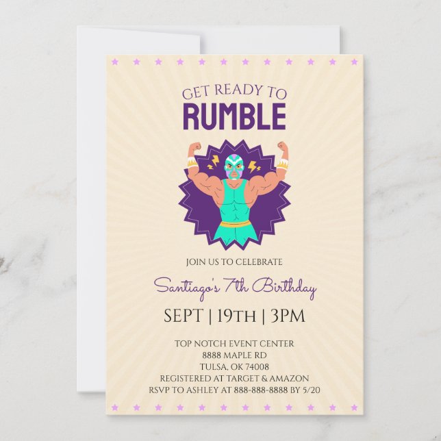 Retro Wrestling Birthday Party Invitation (Front)