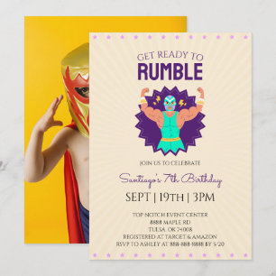 Retro Wrestling Birthday Party Photo Invitation