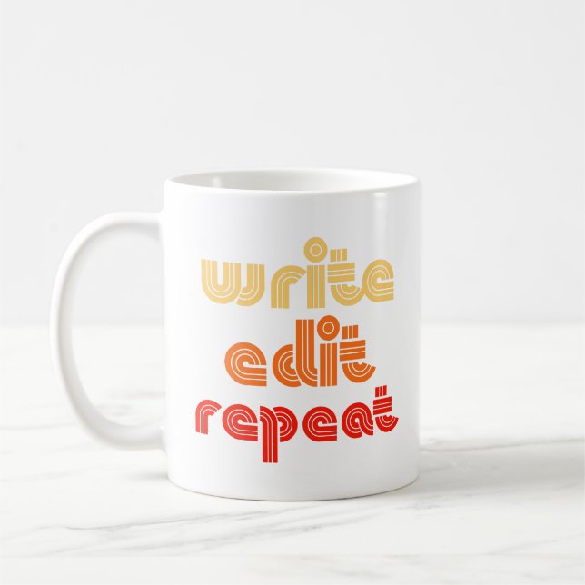 retro write edit repeat coffee mug (Left)